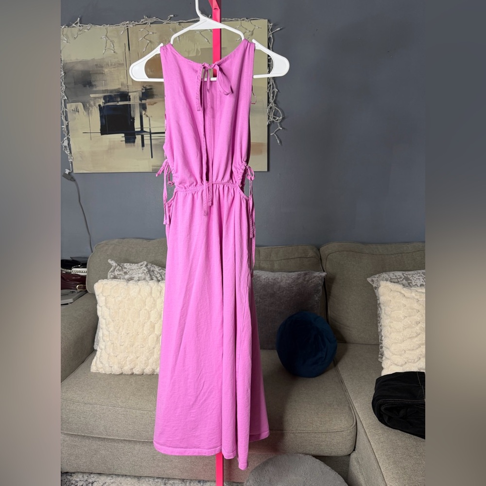 Zara Pink Cotton Cutout Waist Midi Dress Size Small - Picture 6 of 6